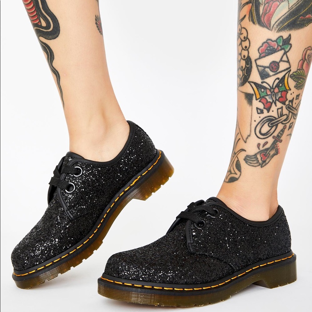 Dr Martens 1461 Farrah Black Chunky Glitter NIB